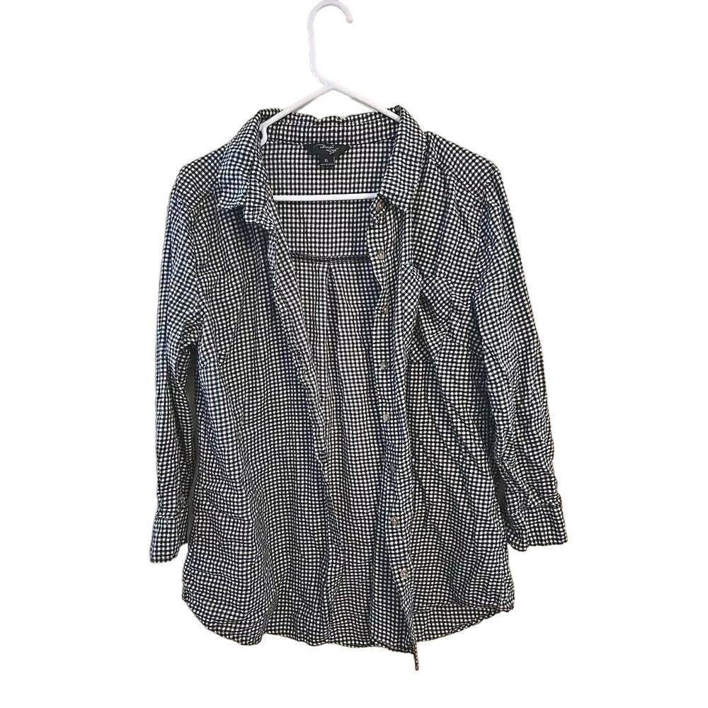 Brooke Leigh Black Gingham Pocket Long Sleeve Button Down Shirt Womans Size XL